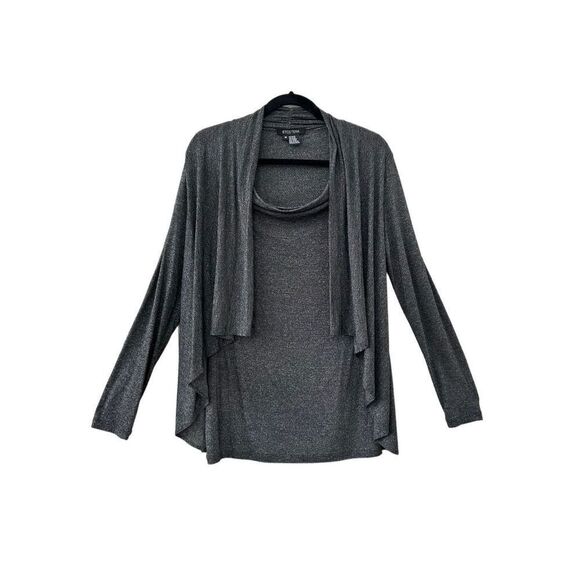 Etcetera Long Sleeve Top Strech Pleated Silver Women's Size Medium - Picture 1 of 4